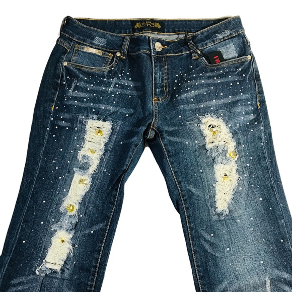 Virgin Only Distressed & Jeweled Skinny Jeans - Picture 3 of 5